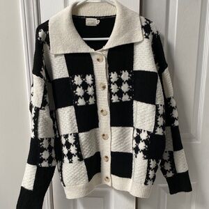 Elegant Black and White Checkered Cardigan